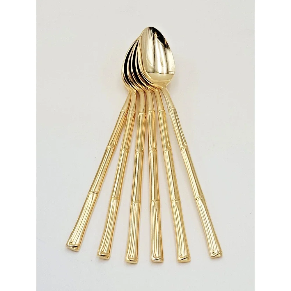 National Escapade Iced Tea Spoon 7.5 in Gold Plated Stainless Set of 6 Spoons